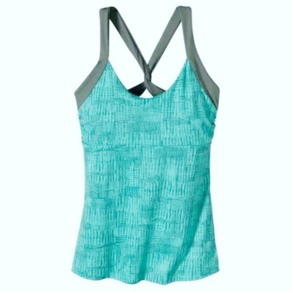 Patagonia Morning Glory Green/Grey Printed Racerback Twist Tank size Small